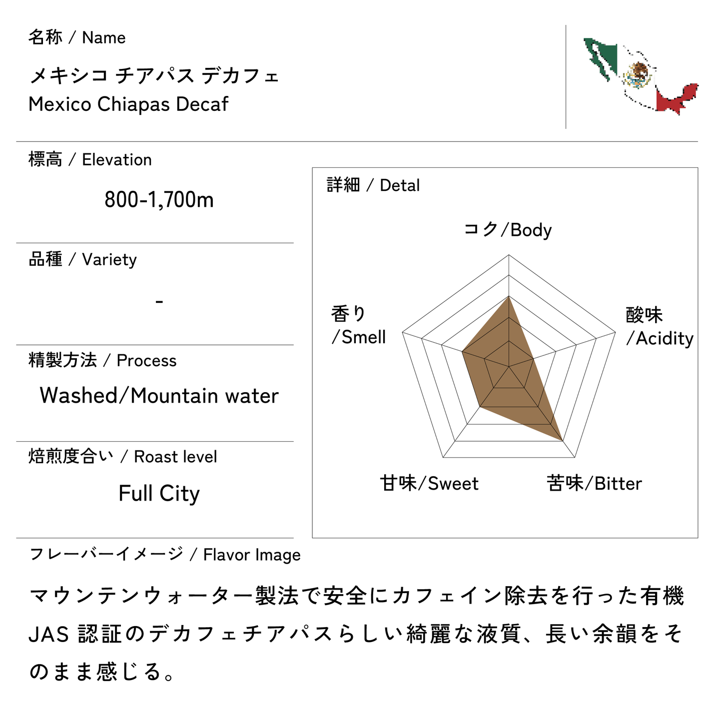 メキシコ チアパス カフェインレス デカフェ 200g